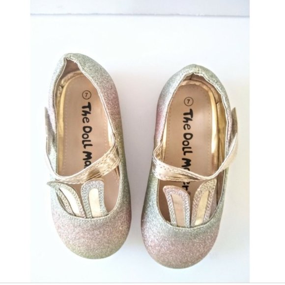 The Doll Maker Shoes Ombre Gold And Pink Glitter Bunny Mary Jane